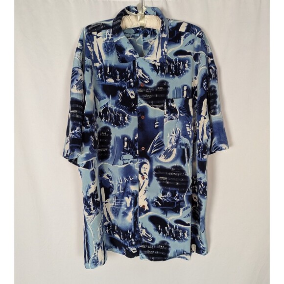 Boff Button Down XXXL Men's Blue Artwork Jazz Music Musician Button Short Sleeve - Picture 1 of 5
